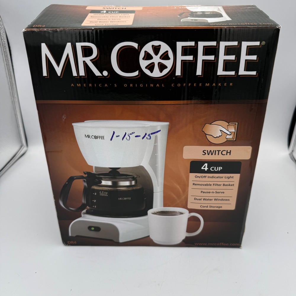 Mr. Coffee DR4 Switch 4-Cup Drip Coffee Maker White Original Box 2009